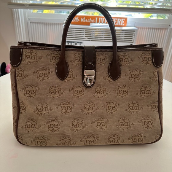 Dooney & Bourke Donegal Crest Satchel Tote Brown Fabric CrossBody 💼 - Picture 2 of 5